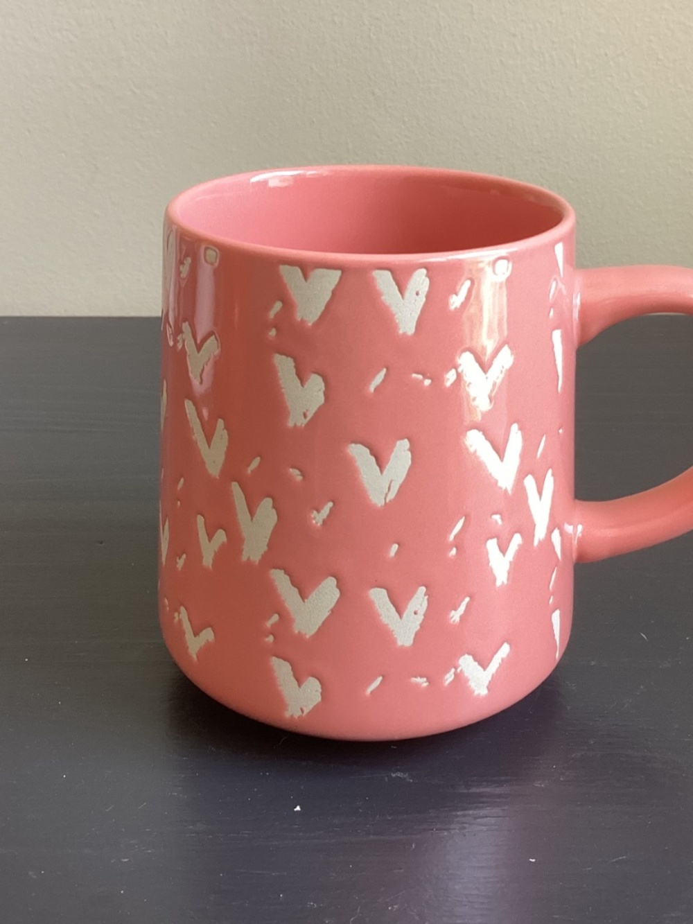 Thyme & Table 16oz Ceramic Coffee Mug Pink With White Hearts - Picture 3 of 5